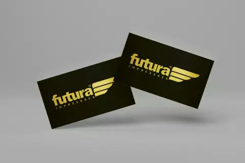 Cartão de Visita - 88x48mm em Couché Fosco 300g - 4x4 - Laminação Soft Touch e Hot Stamping Dourado Frente                